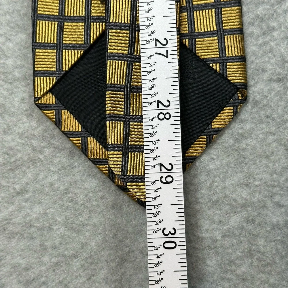 Brooks Brothers Makers Necktie Blue Check Yellow Basket Weave Silk USA